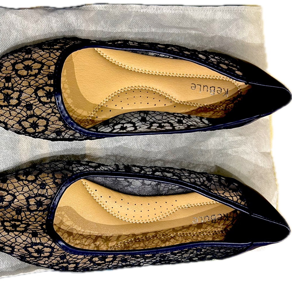 CLOVERLAY Women's Ballet Shoe Floral Breathable Crochet Lace Ballet Flats (6, Na
